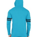 Men Turquoise Solid Cotton Blend Hooded Neck T-shirt